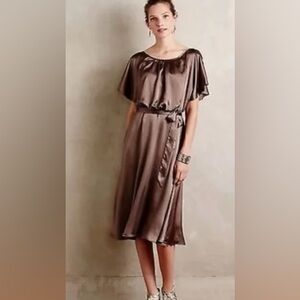 Anthropologie HD in Paris Taupe Satin Dress NWOT SZ 8